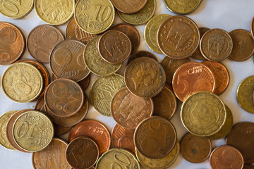 A lot of coins. Stock photo of many euro on a table.