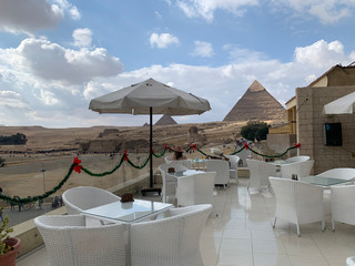 A view to Giza Pyramids from the hotel cafe 