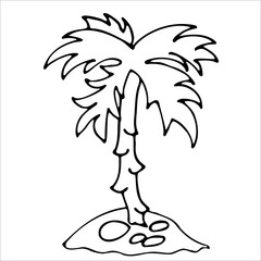 Palm tree silhouette on island. Hand drawn illustration in Doodle style. Vector illustration