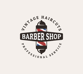Fototapeta premium barber shop logo design with pole in vintage style