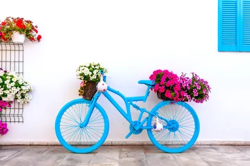 Wall murals Bike Charming bar decoration design in retro style with old bicycle and flowers