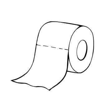 A roll of toilet paper in the Doodle style.Hand-drawn toilet paper.Vector illustration isolated on a white background.