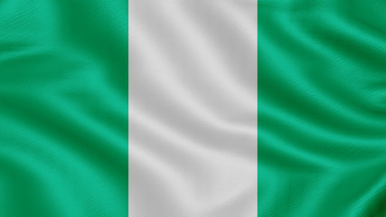 Flag of Nigeria. Realistic waving flag 3D render illustration with highly detailed fabric texture.