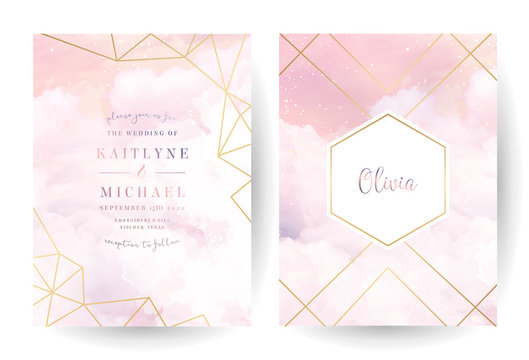 Stylish Dusty Pink And Gold Geometric Vector Design Cards.