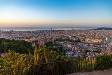 The city of Barcelona in the mediterranean sea in a complete view