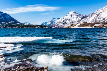 Middle Waterton Lake in early spring. Waterton Lakes National Park, Alberta, Canada