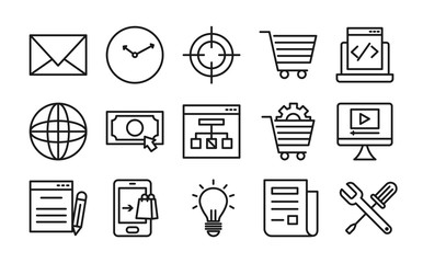 clock, Seo and marketing online icon set, line style