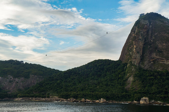 View of Sugarloaf Cable Car, Rio de Janeiro, Brazil, from a cruise             