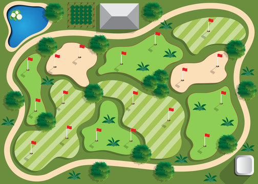 Golf course. View from above. Vector illustration. 