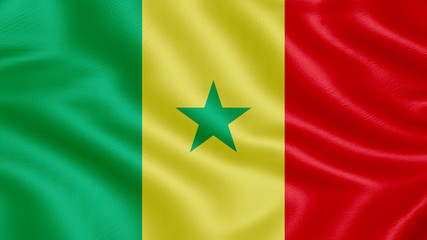 Naklejka premium Flag of Senegal. Realistic waving flag 3D render illustration with highly detailed fabric texture.