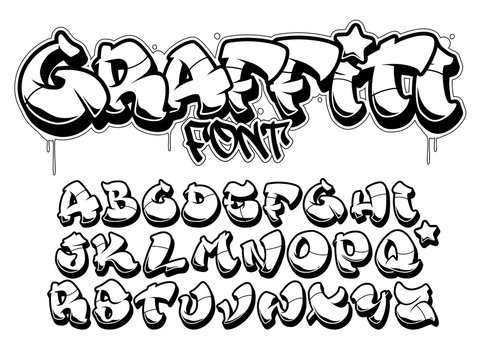 Graffiti style font. Isolated black outline vector alphabet