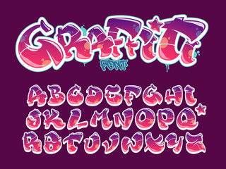Graffiti style font. Magenta and purple colors vector alphabet © Photojope