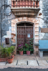 Fototapeta na wymiar Old colonial house doorway, Fontainhas, Panaji (Panjim), Goa, India