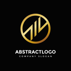 golden color MW W or M logo icon with Round Circle shape template design