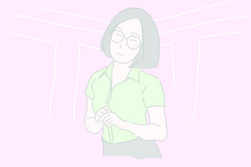 Short haired woman with glasses and smiling vector.