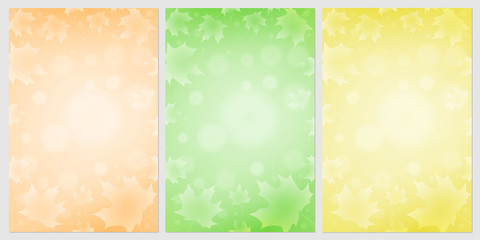 A set of backgrounds with autumn leaves of different colors. Vector, can be used for postcards, posters and advertising leaflets.
