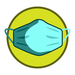 Icon depicting a medical mask in a cartoon style in green on a white background, isolated.