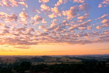 Fototapeta premium Aerial view of dramatic sky in the ranch. Rural life scene. Countryside landscape. 