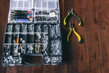 set of tools for repair in plastic box