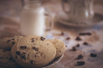 old-fashioned breakfast with chocolate chip cookies