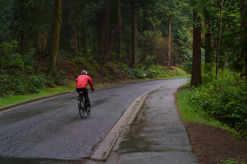 person riding a bike in Stanley Park Vancouver