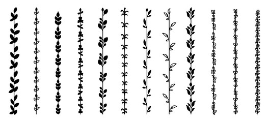 Hand drawn leaf, border, frame vector doodle design element bundle set, Vector doodle illustrations.