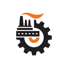 Factory plant with gear logo vector design. Industry concept icon logo sign. Graphic design element. Vector illustration.