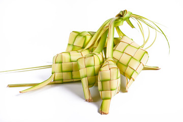 Ketupat isolated on white background. a typical dish made from rice wrapped in wrappers made from...