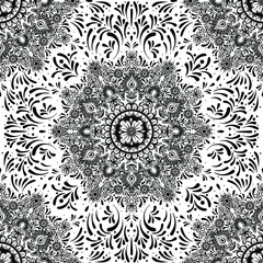 Vector Black and White Floral Mandala Seamless Pattern