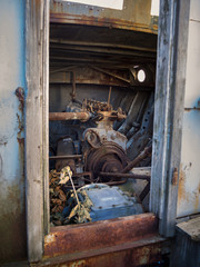 Fototapeta na wymiar Old engine in the interior of a ship