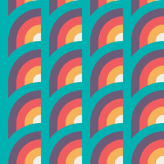 Geometric background graphic design. Abstract seamless pattern for website, brochure, presentation, advertising promotion layout. Decorative arc ornament. Disco vintage style. Vector illustration.