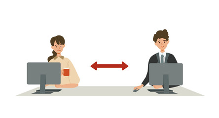 【新しい生活様式】対面ではなく横並びで仕事をする男女