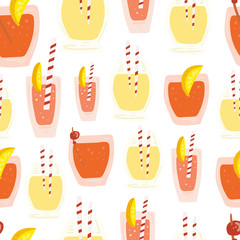 Cocktail vector illustrations. Seamless pattern background. hand draw cartoon Scandinavian nordic design style for fashion or interior or cover or textile.