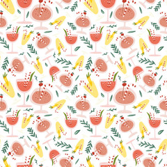 Cocktail vector illustrations. Seamless pattern background. hand draw cartoon Scandinavian nordic design style for fashion or interior or cover or textile.