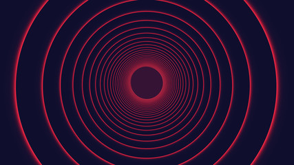 3d rendering. Beautiful Abstract circle Tunnel with Red Light Lines Moving Fast. Set of Several Video Elements. Background Futuristic Tunnel