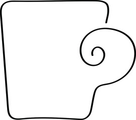 Cup - a black outline is drawn in one line. Tea party symbol in abstract form, child's drawing.