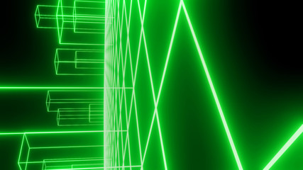 3d rendering Abstract motion digital technology lines green