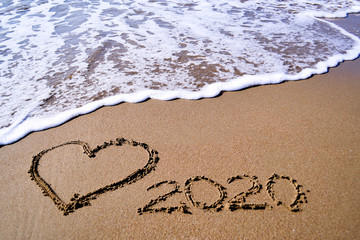 painted heart on a sandy beach against the waves, tourism in Turkey