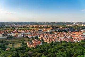 Naklejka na ściany i meble Aerial view of Prague Czech Republic from Petrin Hill observation Tower.