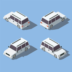 Low poly cartoon car. Flat 3d vector isometric illustration.