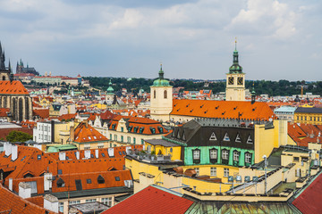 Architecture and landmark skyline of Prague in Czech Republic.