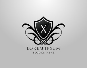 Majestic X Letter Logo. Vintage X Shield Design for Royalty, Restaurant, Automotive, Letter Stamp, Boutique,  Hotel, Heraldic, Jewelry, Wedding.