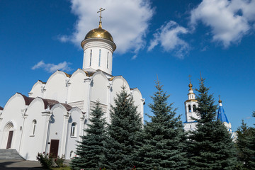 Building of Trinity Cathedral in Zilantov female monastery, Kazan, Russia. Cathedral built in traditional orthodox style. Building is exact twin of famous Cathedral of Trinity Lavra in Sergiev Posad