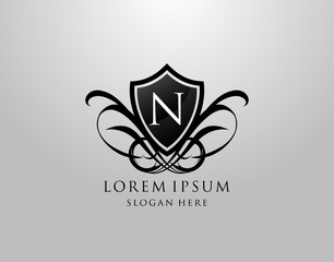 Majestic N Letter Logo. Vintage N Shield Design for Royalty, Restaurant, Automotive, Letter Stamp, Boutique,  Hotel, Heraldic, Jewelry, Wedding.