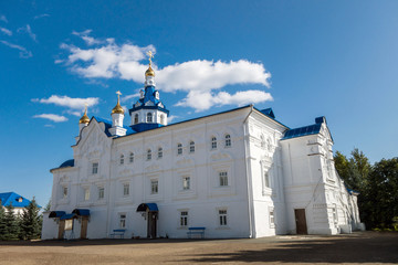 Facade of temple of Assumption of Virgin in Zilantov monastery, Kazan, Russia. Building changed...