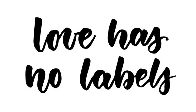 Love has no labels - handwritten modern watercolor calligraphy lettering text. Inspirational and motivational hand drawn gay pride quote.