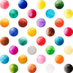 Watercolor circles seamless pattern on white isolated background.