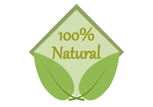 Etiqueta verde con dos hojas de producto natural.
