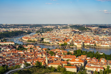 Naklejka na ściany i meble Aerial view of Prague Czech Republic from Petrin Hill observation Tower.