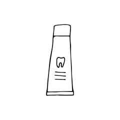 Doodle tooth paste tube icon. Hand drawn tooth paste. Doodle toothpaste icon